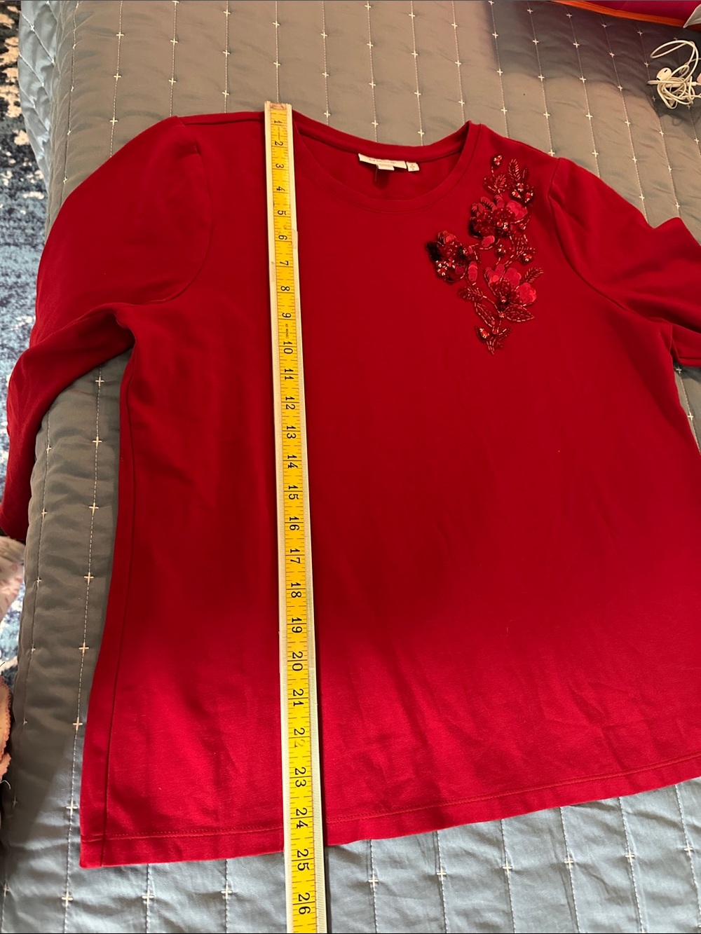 Chico's Scarlet Ponte Tunic with Floral Sequin Accent - Picture 8 of 12